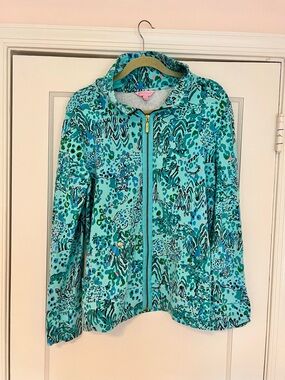 Lilly Pulitzer Aqua Multi-Print Zip Jacket XL